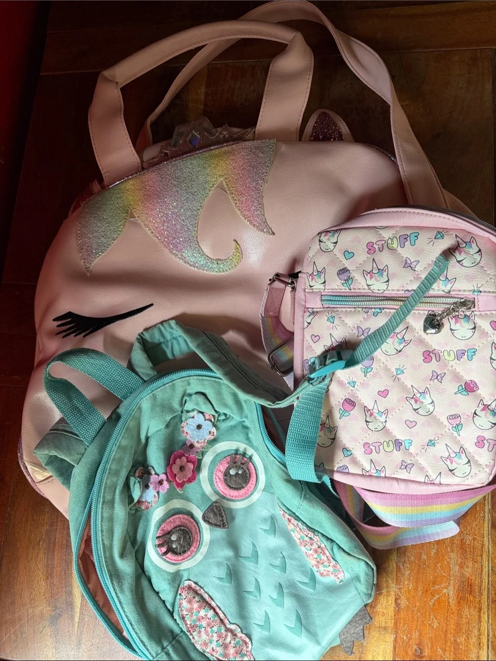 Girls Unicorn & Owl Kids Backpack Set - Pink and Teal